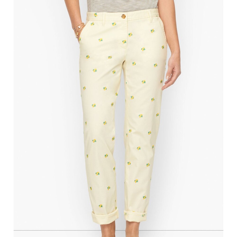 NWT Talbots Relaxed Chinos – Lemon Embroidered